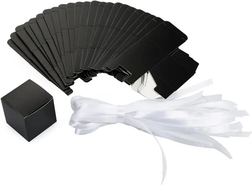 Miniatura 5 de Caja Awell de corazones y caja de 2" x 2" x 2" con moño Caja negra con cinta blanca