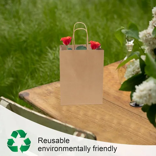 Miniatura 4 de Joybe Paquete de 50 bolsas pequeñas de papel marrón de 5.95 x 3.25 x 8 pulgadas con asas a granel, bolsas de regalo de papel kraft para fiestas