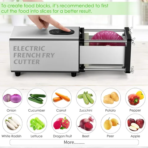 Miniatura 4 de YOTAN Cortador Eléctrico para Papas Fritas, Cortador de Papas Fritas de Acero Inoxidable con Cuchilla de 1/2 y 3/8 Pulgadas, Cortador Eléctrico