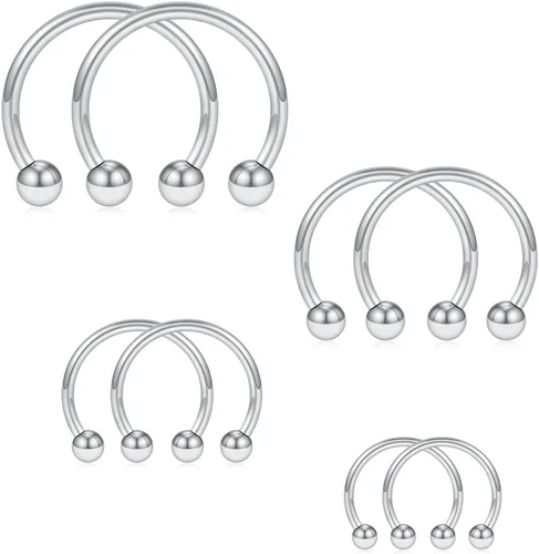 Miniatura 7 de SCERRING 8 piezas de acero inoxidable 16G nariz tabique herradura arete ceja septum labio hélix tragus piercing anillo 0.236-0.472 in