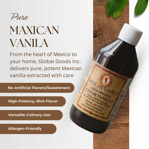 Miniatura 4 de Extracto de vainilla mexicana Pure Clear (8.12 fl oz) – Vainilla sin gluten y sin cumarina para hornear, pasteles, galletas, café y postres