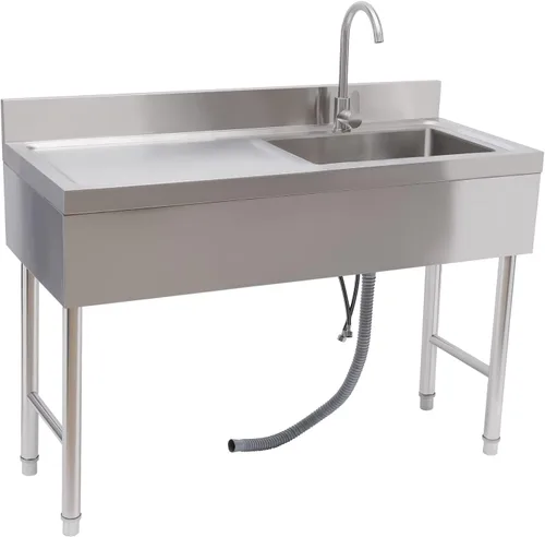 Miniatura 11 de Fregadero de cocina de restaurante comercial independiente de acero inoxidable con soporte, preparación de cocina y lavabo de mano para el hogar