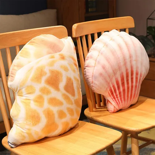 Miniatura 4 de Almohada de felpa costera de playa de simulación de conchas de mar y conchas de mar, cojín de almohada de felpa 3D, almohada decorativa para sofá