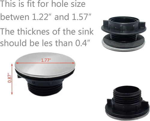 Miniatura 2 de 2 piezas de acero inoxidable para grifo de cocina, cubierta para orificio del grifo, acero inoxidable cepillado (1.22 a 1.57 pulgadas de diámetro)