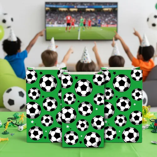 Miniatura 4 de Blulu Paquete de 30 bolsas de papel para fiesta de fútbol, bolsas de dulces para golosinas, regalo para fiestas temáticas de fútbol (verde)