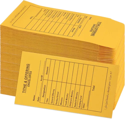 200 sobres de donación de diezmos para la iglesia de 6.5 x 3.5 pulgadas, sobres dorados de papel y sobres de oferta para cheques de diezmo de