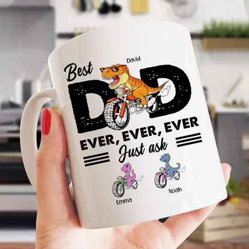 Miniatura 2 de Gossby Taza de café personalizada con texto en inglés "Best Dad Ever" (2 niños) – Taza de papá para papá, esposo – Taza personalizada de 11 onzas