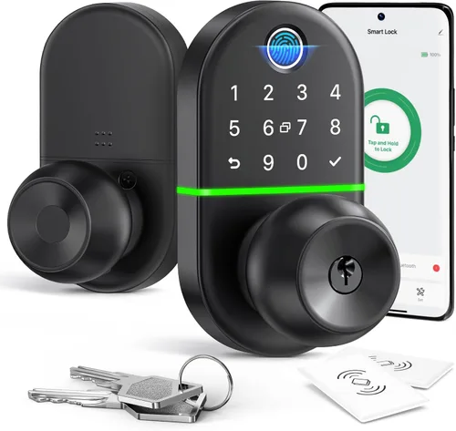 Pomo de entrada sin llave para puerta delantera: cerradura digital NICE DIGI Keypad, cerradura biométrica con huella digital, fácil instalación