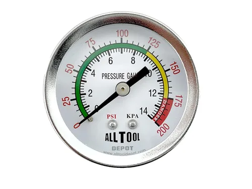 Miniatura 10 de Manómetro de presión de aire de 2" Montaje lateral inferior 1/4" NPT 2" Dial - 0 a 200 PSI