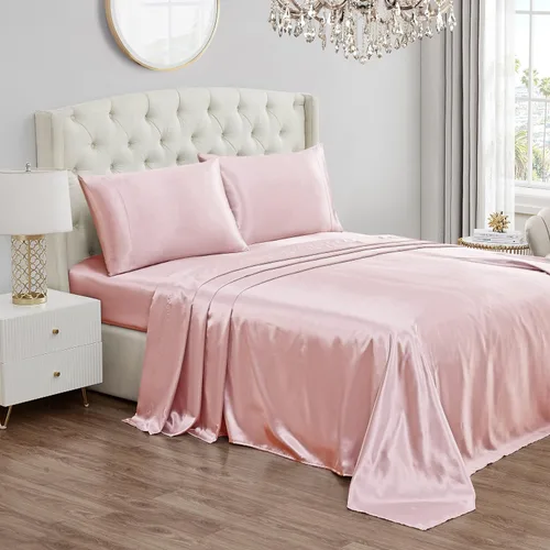 Miniatura 42 de Juicy Couture Juego de sábanas de satén de tamaño individual, juego de sábanas sedosas de bolsillo profundo con 1 sábana bajera, 1 sábana encimera