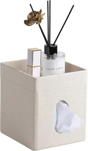 Miniatura 10 de Funda para Caja de Pañuelos, Soporte Cuadrado de Piel Sintética para Caja de Pañuelos con Bandeja de Almacenamiento para Baño, Tocador, Encimera