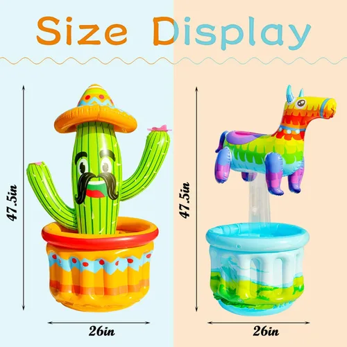 Miniatura 5 de PARENTSWELL Enfriador de bebidas de 47.5 pulgadas para fiestas, paquete de 2 cubos inflables de cactus para barbacoa, suministros de despedida