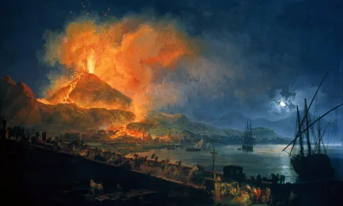Pompeya Vesubio Erupción Nthe Erupción Del Monte Vesubio Visto Desde Portici Óleo sobre lienzo de Pierre-Jacques Volaire 1777 Póster Imprimir por