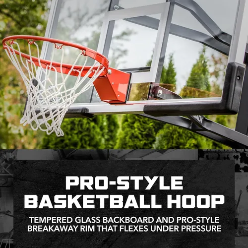 Miniatura 3 de Silverback Aro de baloncesto de altura ajustable en el suelo con tablero de vidrio templado, borde de separación profesional y almohadilla de tablero