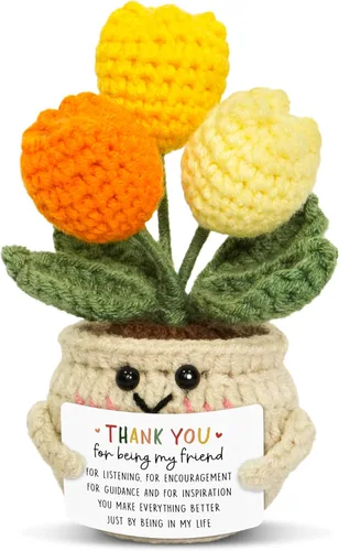Miniatura 12 de OASSIE Regalos de agradecimiento para mujeres – Mini tulipán positivo de apoyo emocional de ganchillo – Graduación de fin de año, regalos de Sunny