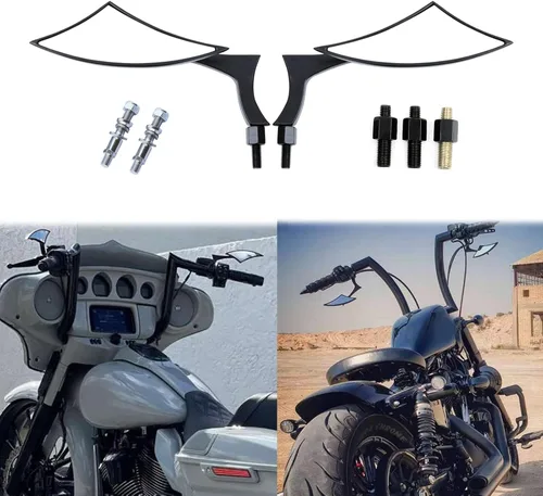 Miniatura 5 de 8 mm 10 mm Espejos retrovisores laterales negros para motocicletas Blade Compatibles con Harley Sportster Custom Iron 883 Road King Street Softail