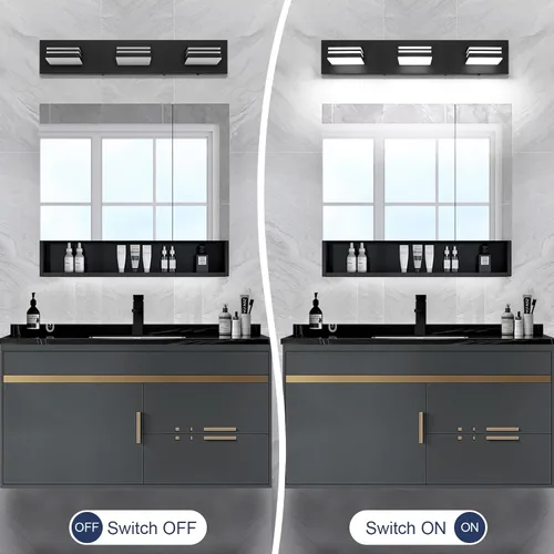 Miniatura 4 de Moderna lámpara LED para tocador de baño (3 luces, 24 pulgadas) (5CCT, regulable), negro mate moderno para pared de baño