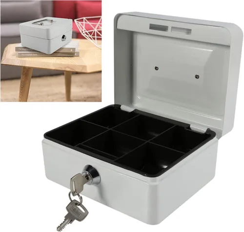 Miniatura 7 de Omabeta Mini caja para el hogar, 1 unidad, portátil, de acero, con cerradura para dinero en efectivo, tipo cerradura de llave, caja de seguridad