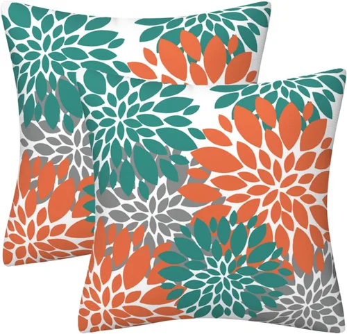Miniatura 12 de Juego de 2 fundas de almohada decorativas de dalia azul marino, rojo, gris, dalia floral, para interiores y exteriores, funda de almohada