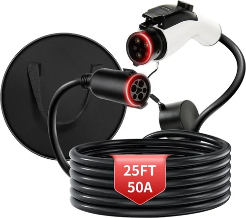 Cable de extensión J1772 EV de 50 A, 25 pies, cable de extensión de cargador EV de nivel 2, cable de extensión de 240 V EV para carga rápida (25