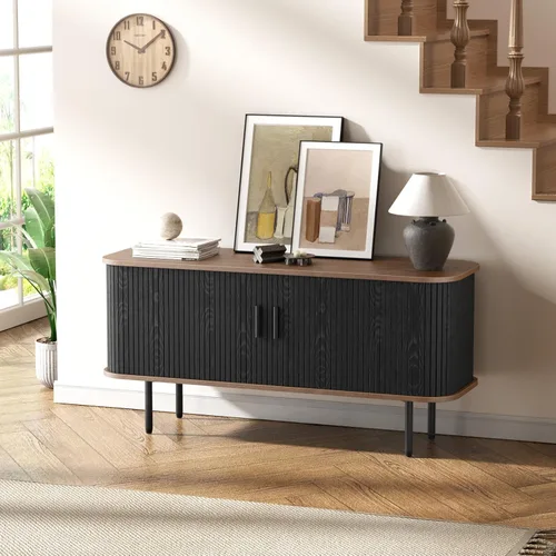 Miniatura 3 de Soporte de TV moderno acanalado de 47" para televisores de hasta 60 pulgadas, centro de entretenimiento para juegos con puertas correderas