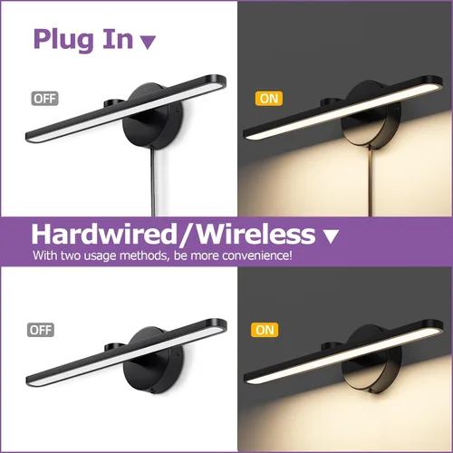 Miniatura 5 de Lámparas de baño con enchufe de 15.75 pulgadas, modernas luces negras de tocador sobre el espejo, luz cálida de 3000 K, no regulable, luz de imagen