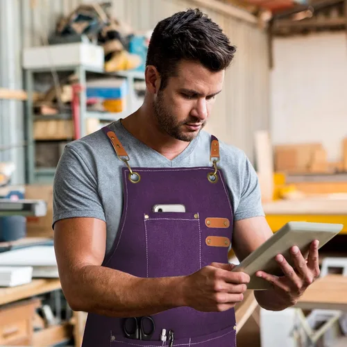 Miniatura 5 de OUNLEN Delantal de Chef para Hombres y Mujeres de Lona con 3 Bolsillos, Delantal Resistente de Trabajo con Espalda Cruzada para Cocinar Púrpura