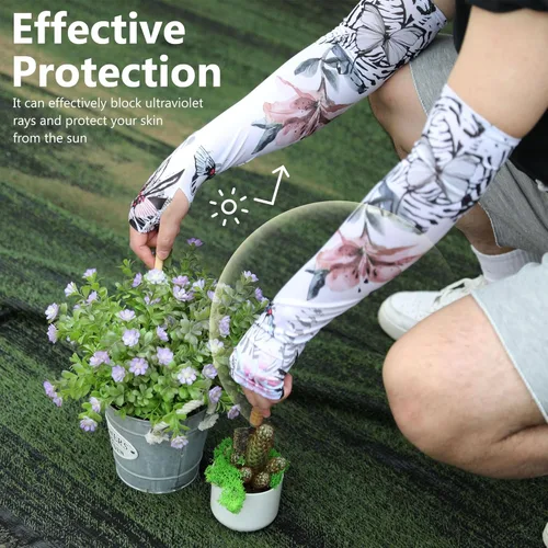 Miniatura 4 de DECOHS Mangas de jardinería de mariposas con agujero para el pulgar, mangas para brazo de jardinería de granjeros de flores, cubierta de brazo