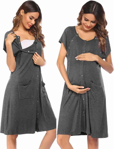 Ekouaer Vestido de enfermería 3 en 1 para el partopartohospital, camisón de maternidad para lactancia materna con botón S-XXL