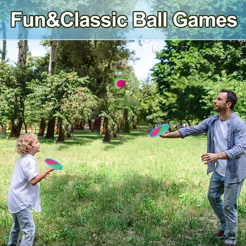 Miniatura 6 de Juego de pelotas para lanzar y atrapar mejoradas al aire libre e interiores, juegos de playa, juguetes para niños con 4 paletas, 4 bolas, 1 bolsa