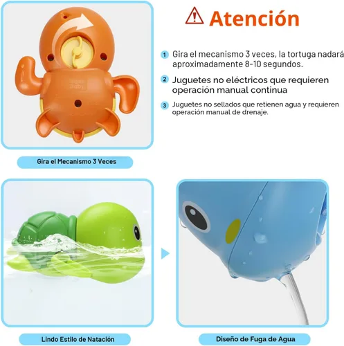 Miniatura 4 de Juguetes de baño, lindos juguetes de baño de tortuga nadadora para niños pequeños de 1 a 3 años, juguetes flotantes de piscina de agua con cuerda