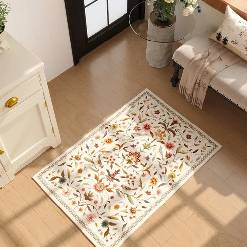 Miniatura 3 de Alfombra de entrada vintage con medallón floral de 2 x 3 pulgadas, lavable a máquina, alfombra de entrada de pelo bajo, suave, pequeña, alfombra