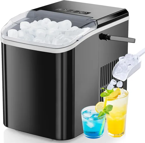 Miniatura 9 de DUMOS Máquina de hielo para encimera con asa, máquina de hielo portátil de 26 libras/24 horas, 9 cubos de bala listos en 6 minutos, autolimpiante
