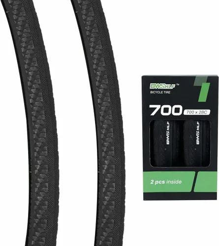 BWSHLF 700x23/25/28/35c Road Bike Tire, Folding Bead Replacement Cycling Bicycle Tires Black Durable 2 Pack 700x28C/Negro