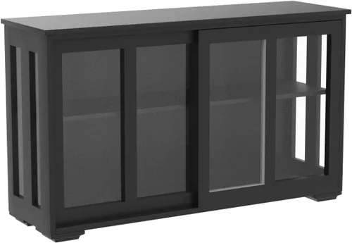 Miniatura 5 de RASOO Aparador de buffet con puerta corrediza de vidrio y estante ajustable, armario de almacenamiento apilable de cocina, muebles antiguos