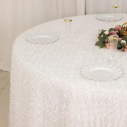 Miniatura 3 de Balsa Circle Mantel redondo de poliéster de 120 pulgadas, color blanco, con flecos, para bodas, fiestas, eventos, recepción, catering, suministros