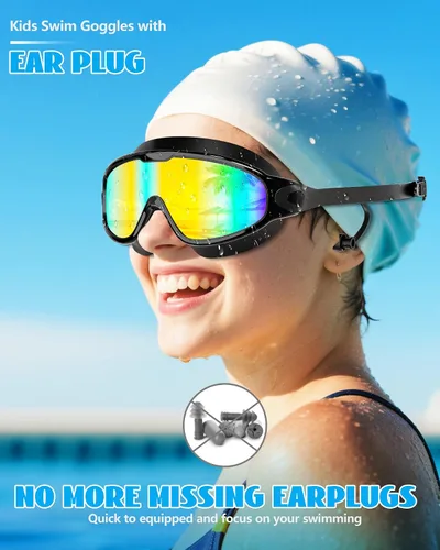 Miniatura 2 de Aegend Nuevo paquete de 2 gafas de natación de visión amplia para niños, gafas antivaho/anti-UV sin fugas con tapones para los oídos para niños de 3