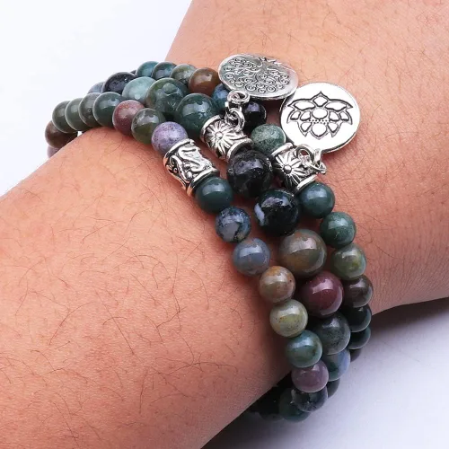 Miniatura 5 de UEUC 7 - Brazalete curativo de 7 chakras de hematita para mujer, juego de brazalete difusor con dije de flor de loto para yoga o reiki, brazalete