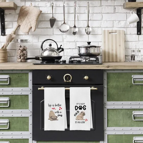 Miniatura 4 de Paños de Cocina Divertidos de Pug - Toallas de Cocina de Tejido Gofre de Pug, Toalla de Té de Regalo de Pug, Toalla de Mano de Regalo de Pug, Carlino