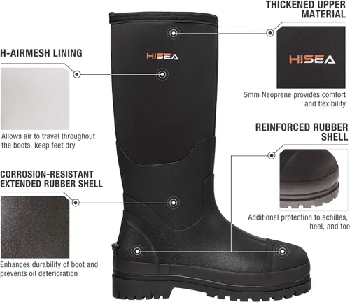 Miniatura 3 de HISEA - Botas de trabajo para hombre, botas de lluvia de neopreno, botas para barro con suela aislante