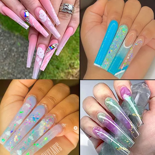 Miniatura 7 de 500 puntas de uñas postizas transparentes extra largas con curva C, puntas de uñas postizas acrílicas XXL con bolsa para salón de uñas y bricolaje