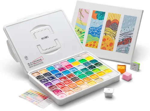 HIMI Juego de pintura gouache, 56 colores x 30 g, diseño único de cápsula de gelatina en estuche de transporte, perfecto para artistas, suministros