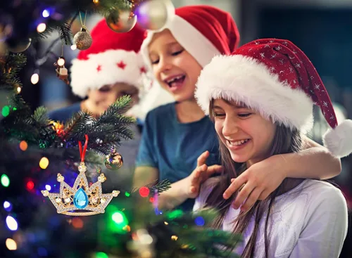 Miniatura 4 de WaaHome Adornos de Navidad de corona dorada de metal para reina y rey, adornos de recuerdo para decoración de árbol de Navidad, regalos para Verde
