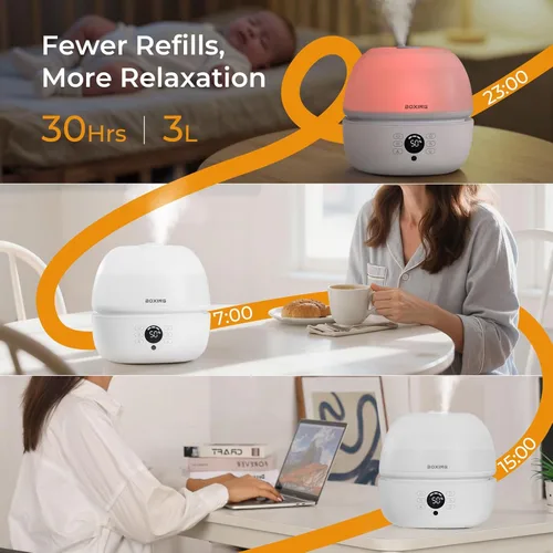 Miniatura 4 de BOXING Humidificadores de llenado superior para dormitorio de bebé con humidistato, humidificador de aire silencioso de 20 dB para habitaciones Luz