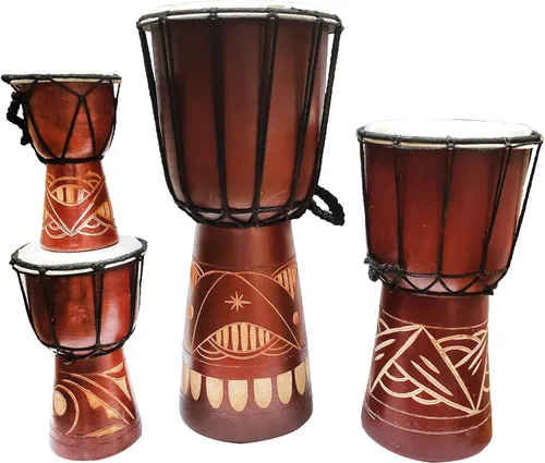 Miniatura 4 de Djembe Drum Carved Bongo música de inspiración africana también una idea única para regalar. Carver Abstract Elephant Giraffe Turtle.