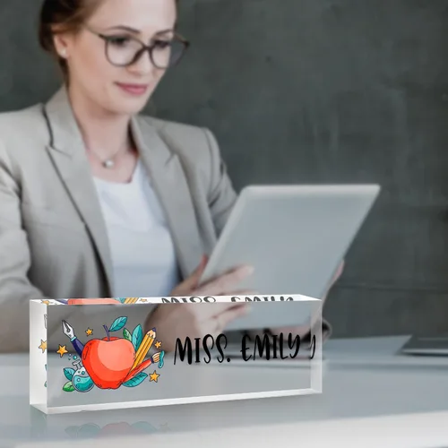 Miniatura 3 de Placa de nombre de escritorio personalizada, placa de identificación acrílica personalizada para decoración de escritorios, regalos de Al profesor