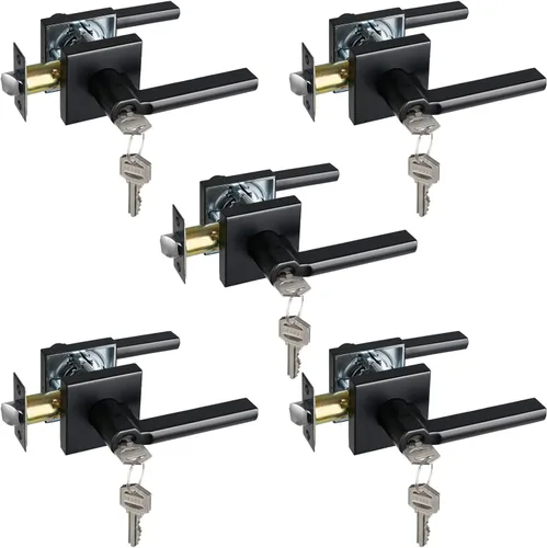 Miniatura 36 de Manija de Puerta de Paso (Sin Cerradura), Mango Cuadrado Interior de Servicio Pesado para Pasillo y Closet, Negro Mate, Reversible para Diestros