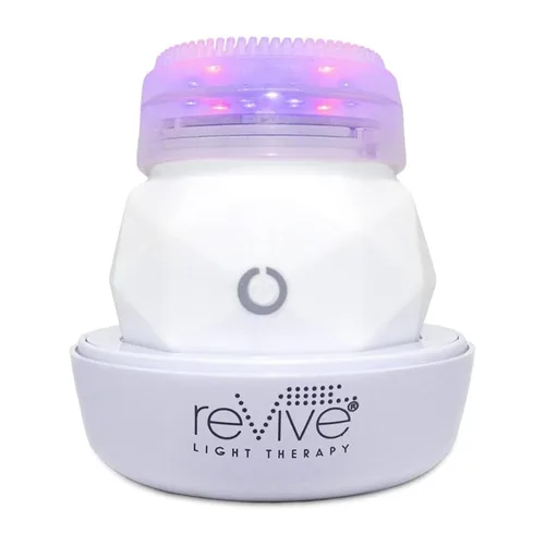reVive Light Therapy Soniqué Mini Limpiador de Acné, Cepillo Limpiador Facial Sónico Operado por Batería con Terapia de Luz Azul y Roja, Dispositivo