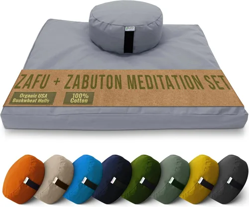 Bean Products Juego de alfombrillas de meditación – Zafu almohada de piso orgánica de trigo sarraceno + almohadilla de oración Zabuton rellena de