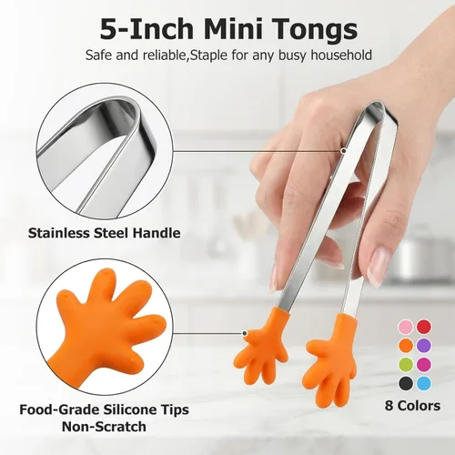 Miniatura 2 de Shindel Pinzas pequeñas, pinzas de metal de 5 pulgadas para servir alimentos, bonita herramienta de cocina para dulces, aperitivos, papas fritas